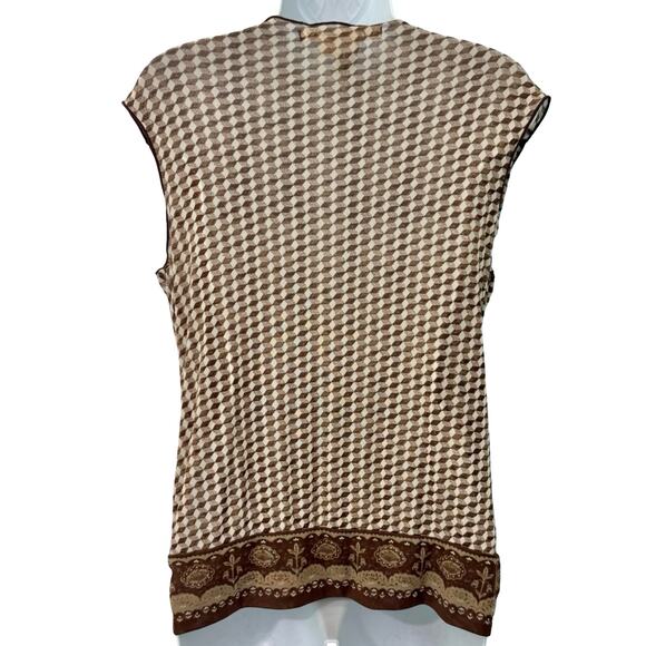 Studio M Geometric Brown Tan Squares Layered Tank Top Sleeveless Blouse size L - Picture 5 of 8